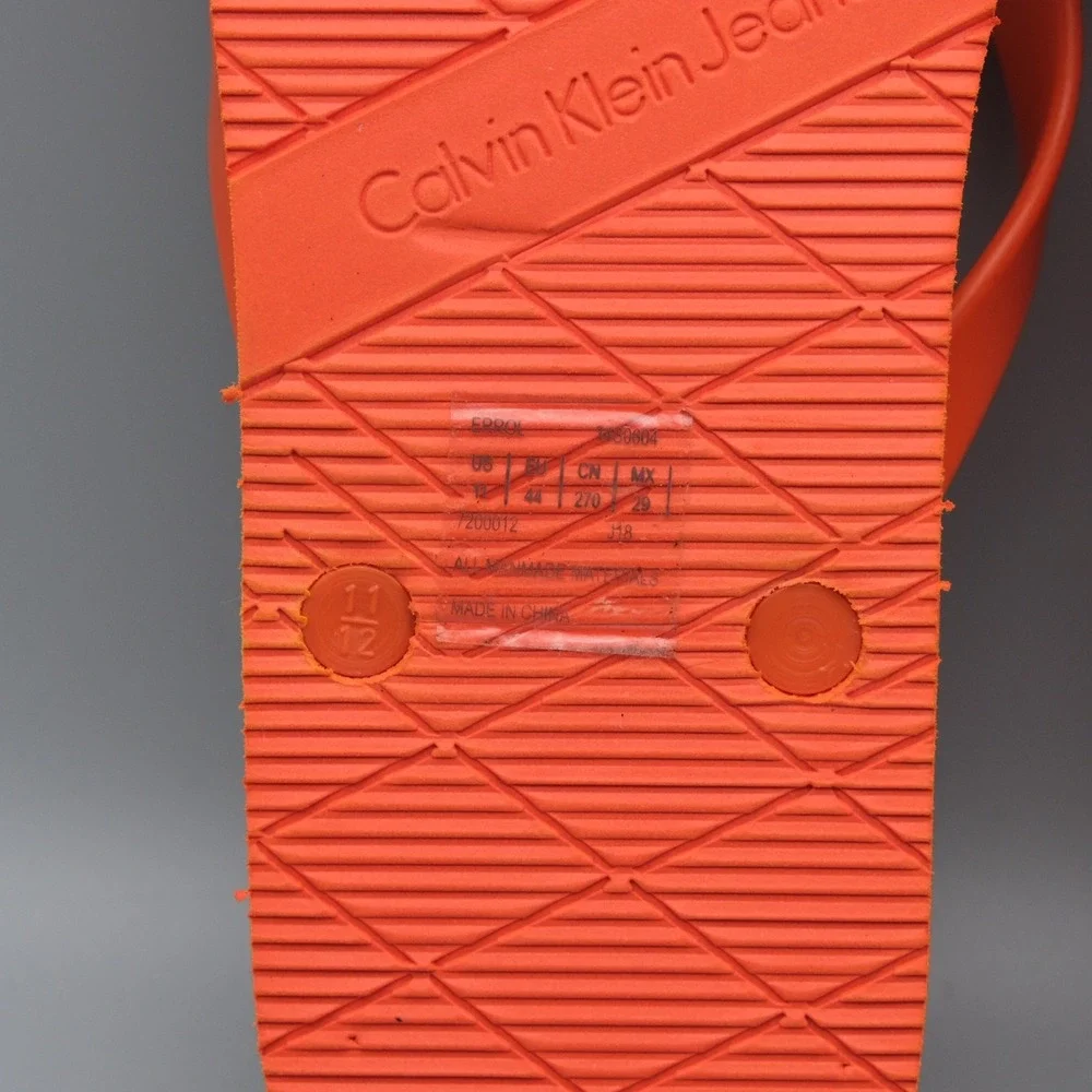 Calvin Klein Jeans Flip Flops Mens Orange Logo Print 11 Errol Sandals